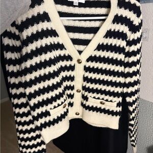 Line & Dot Black and Cream Striped Cardigan